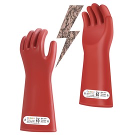 Coolneon High Voltage Electrical Gloves Safety Thick Rubber Electric Insulation Protection Gloves Electrician Equipment Prevent Shock Insulated 16000V Size 10