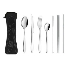 AlepTau Portable Travel Utensils Silver Set Reusable Silverware with Case US Stock