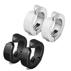 Yesallwas 2 Pairs (4 pieces) Stainless Steel Piercing Clip on Earrings for Men Women no piercing Unisex Black Silver,Fake Non Pierced Earrings