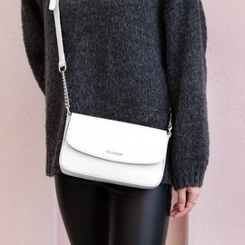 David Jones - Women's Small Crossbody Bag - Ladies Rigid PU Leather Chain Shoulder Bag - Rectangular Clutch Handbag - Phone Wallet Purse Evening Shopping City Fashion Elegant Party - White