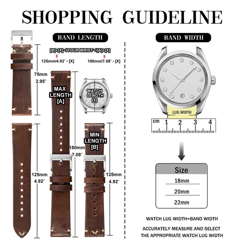Anbeer Watch Band, Military Style Top Grain Leather, Quick Release