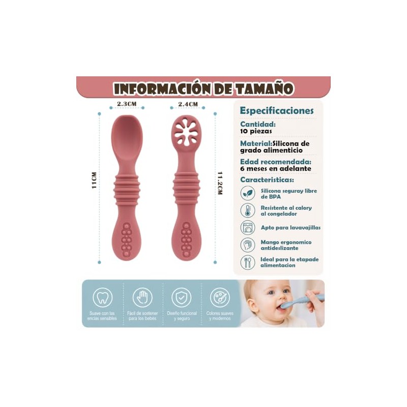 10PCS Juego Cucharas Masticables de Silicona,cucharas masticables de silicona arcoíris,con