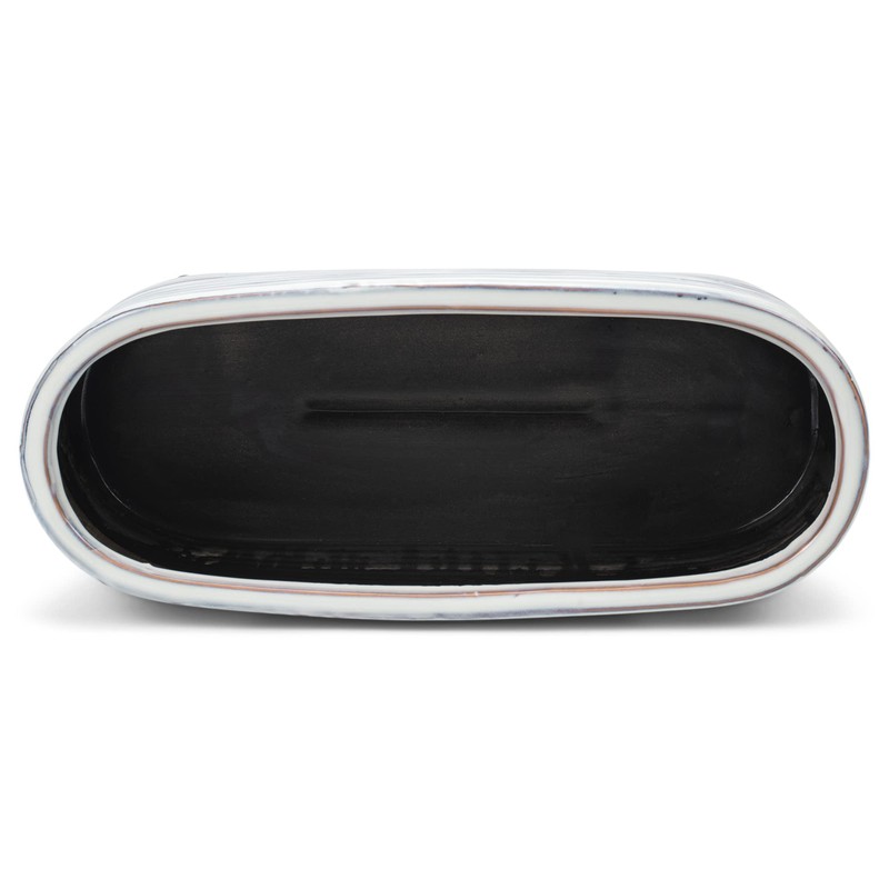 Napco Distressed White Ribbed Oval 15 x 6 Ceramic Table