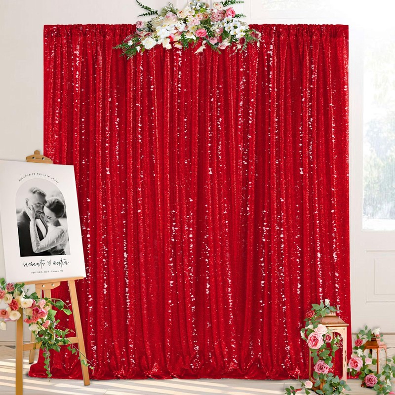 Red Backdrop 4ftx10ft Glitter Fabric Photography Background Curtain for Wedding