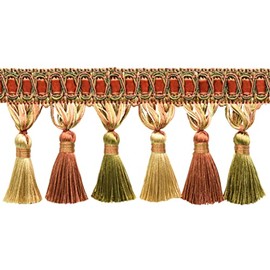 10cm (4") Long Noblesse Collection Elegant Tassel Fringe Trim (Style# TFH4) Rust Medley Multicolor #07H (Copper, Olive Green) 4.5m (5 yards/15 ft) Value Pack