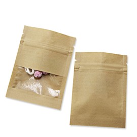 PABCK 100 Pack (Inner Size 2.36x2.36inch) Clear Window Airtight Seed Packets Brown Kraft Paper Envelopes for Zip Food Storage Lock Small Bags Zipper Seal Resealable Heat Seal Pouch Coffee Packaging