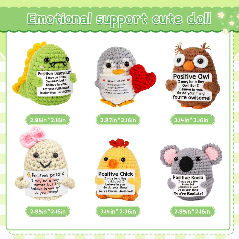 Hand Woven Crochet Ornaments Featuring Front Facing Dinosaurs, Koalas, Chicks,