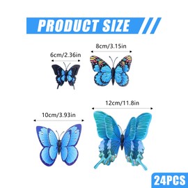 24PCS 3D Butterfly Wall Sticker Double Layer Butterflies Wall Art Stickers Girls Bedroom Decorations Butterfly Wall Decals DIY Art Crafts for Home Garden Classroom Party Decor (Blue)