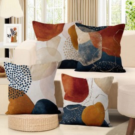 Hnmdmyi Boho Cushion Cover, 50 x 50 cm, Set of 4, Mid Century Abstract Aesthetic Navy Blue Burnt Orange Cushion Covers Geometric Minimalist Modern Art Linen Cushion Cover for Sofa Couch Home Decor