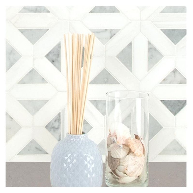 Tenedos Bianco Dolomite with Grey Carrara Geometric Polished Marble Mosaic
