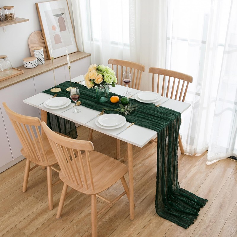 CHUQING Table Runner Cheesecloth Emerald Green Boho Gauze Cheese Cloth