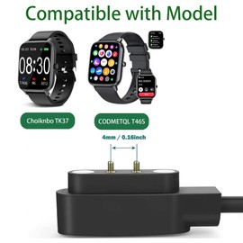 Compatible con cargador de reloj inteligente Choiknbo, cargador magnético de repuesto USB compatible con reloj inteligente Choiknbo TK37, T46S, TS29 (negro, para Choiknbo TK37, T46S)