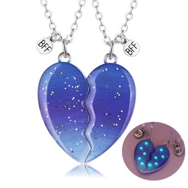 2PCS Collane Notte Stellata Magnetiche Uniche BFF, Collane a Catena con Ciondolo Cuore Best Friends con Luminoso, Collana Incandescente, Amicizia Gioielli Regali per Donne Ragazze Amici Sorelle Madre