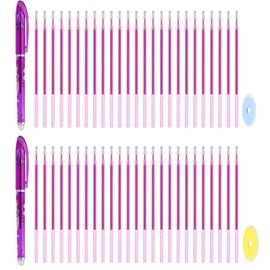 PATIKIL 2Pcs Erasable Gel Pens with 50 Refills & 2 Erasers, 0.5mm Heat Erasable Pens for Fabric Purple Ink Fabric Marking Pen for Sewing Quilting Planner Writing