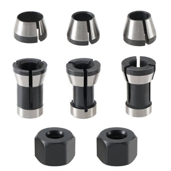 Set with 8Pcs Router Bit Collet Chuck with Screw Nuts