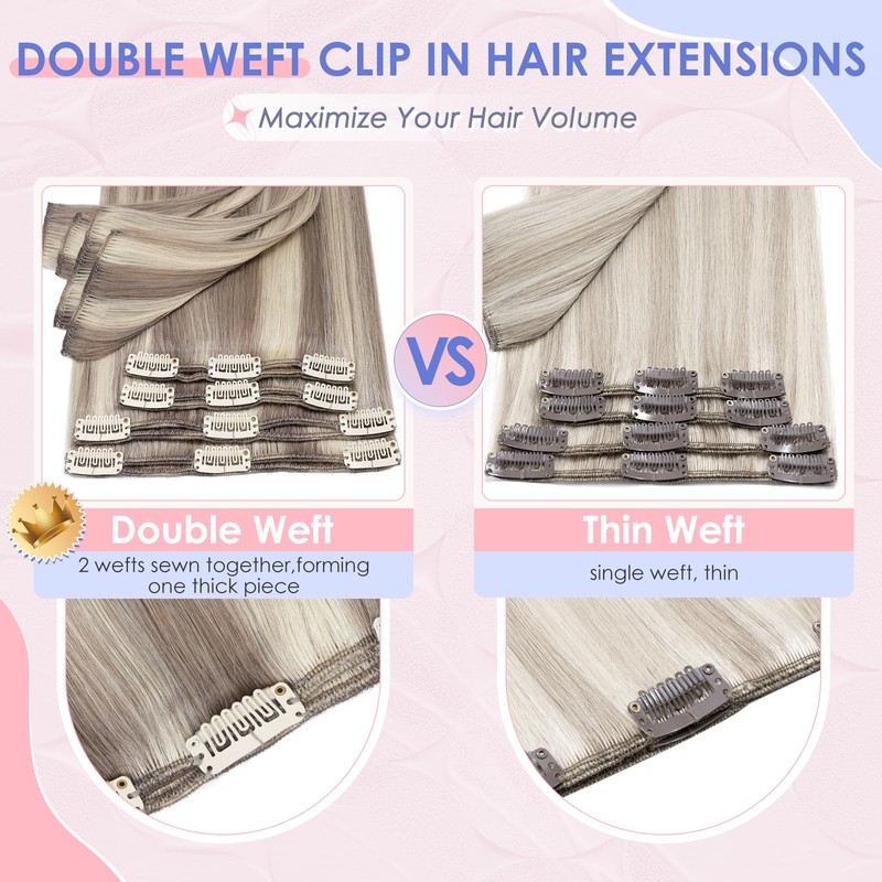 Elailite Clip in Human Hair Extensions Real Hair Double Weft