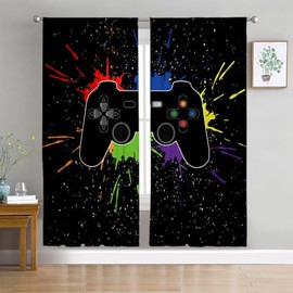WNOOHIY Teen Kids Boys Favorite Stylish Gamepad Game Console Light-Filtering Window Curtains,Suitable for Children's Bedroom,Living Rooms,Rod Pocket Drapes, 39.5" × 87", Set of 2 Panels