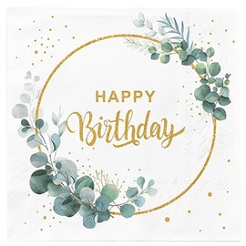 Happy Birthday Servietten Eukalyptus Grün Geburstag Servietten, 2-lagig, 33x33cm, Grün Happy Birtday Papierservietten Tischdeko 40 Stück
