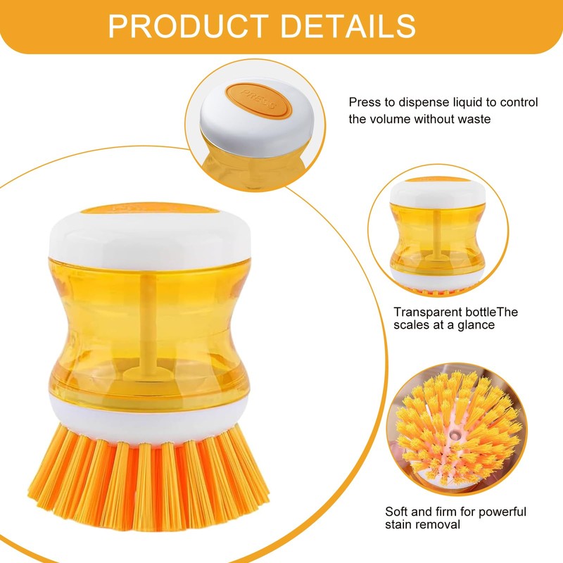 Soap Dispensing Dish Brush, 2 PCS Soap Dispensing Palm Brush,