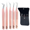 KINZIO Eyelash Tweezers Set for Eyelash Extension, Set of 5,