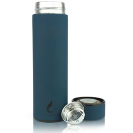 Tea Bottle with Strainer to Go, 400 ml: High-Quality Stainless Steel Drinking Bottle/Teapot/Tea Bottle with Strainer for Tea, 100% Leak-Proof, Tea Bottle to Go, 12 Hours Warm / 24 Hours Cold (Petrol