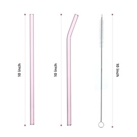 Aokdlia® Pink Glass Straws,Reusable Straws - 8 Pack of Reusable 10''x8MM Drinking Straws with 4 Cleaning Brushes,Perfect for Smoothies, Milkshakes, Juice, Tea