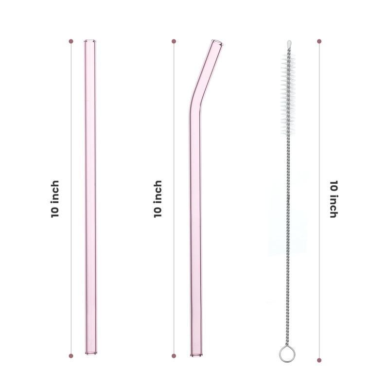 Aokdlia® Pink Glass Straws,Reusable Straws - 8 Pack of Reusable