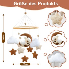 Mobile Baby Bed Bell with Sheep, Stars, Clouds, Moon Girls Hanging Mobile Wind Chime for Cot Bed