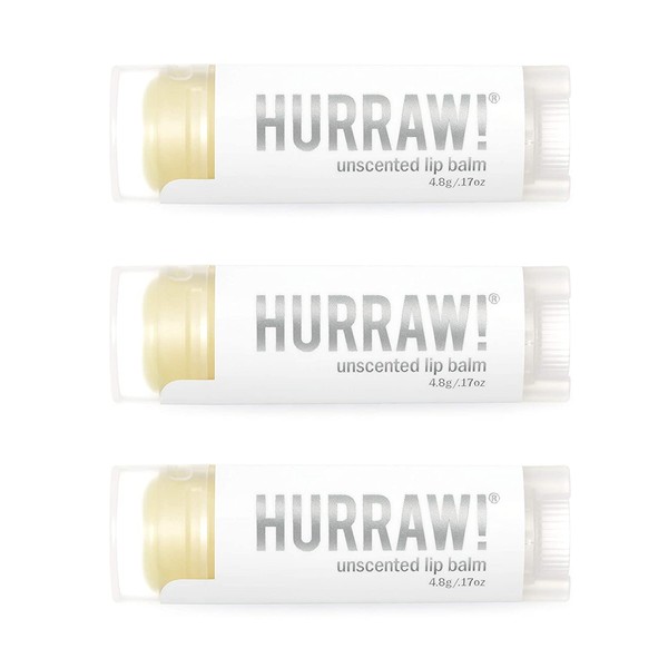 Hurraw! Unscented Lip Balm, 3 Pack – Organic, Certified Vegan, Cruelty and Gluten Free. Non-GMO, 100% Natural Ingredients. Bee, Shea, Soy and Palm Free. Made in USA