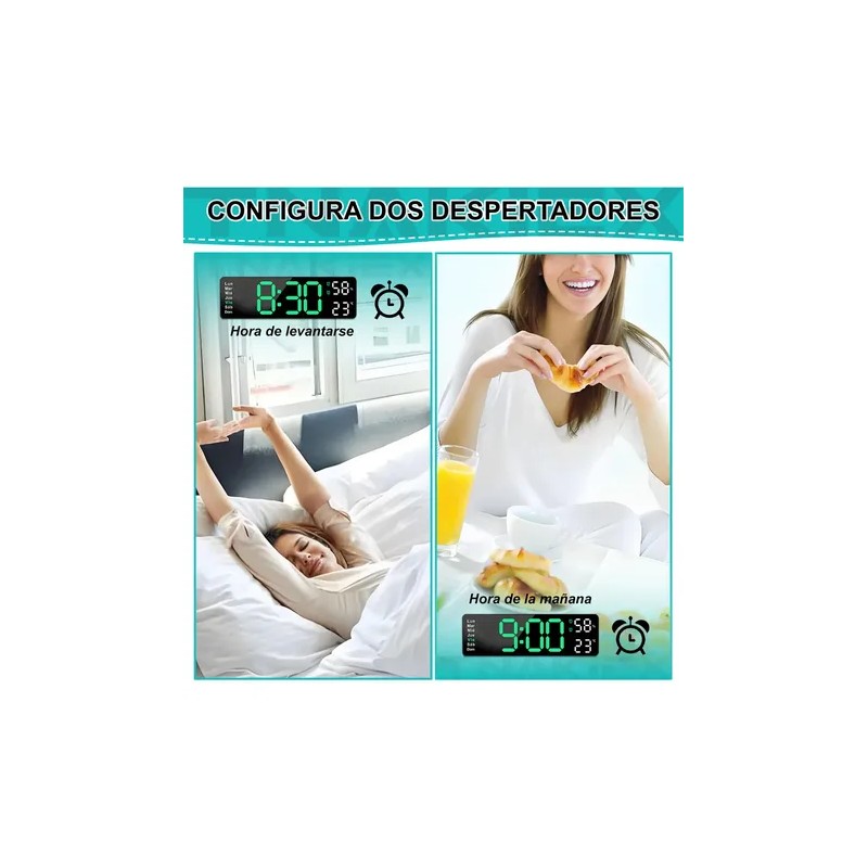 Reloj De Pared Digital Con Termómetro, Alarmas Y Calendario