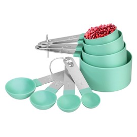 Measuring Cup and Spoons Set,8 PCS Stackable Cups and Spoons, Kitchen Gadgets for Cooking and Baking, Nesting Measure Cups with Stainless Steel Handle (Green)