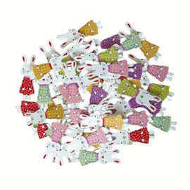 Norinoya 50Pcs Easter Rabbit Crafts Wooden Ornaments,Easter Bunny Pendant Sewing DIY Woodcraft,Perfect for Sewing Knitting Arts Crafts DIY Handmade