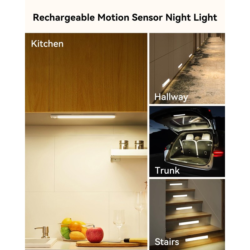 Rihvy Under Cabinet Lighting 4 Inches Rechargeable Motion Sensor Light