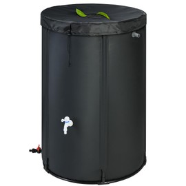 Rihogar Upgraded 100 Gallon Rain Barrel Water Tank - Portable Rain Water Collection Barrel - Large Water Storage Tank - Stable Water Barrels Rain Catcher with Spigot Overflow Kit, Black