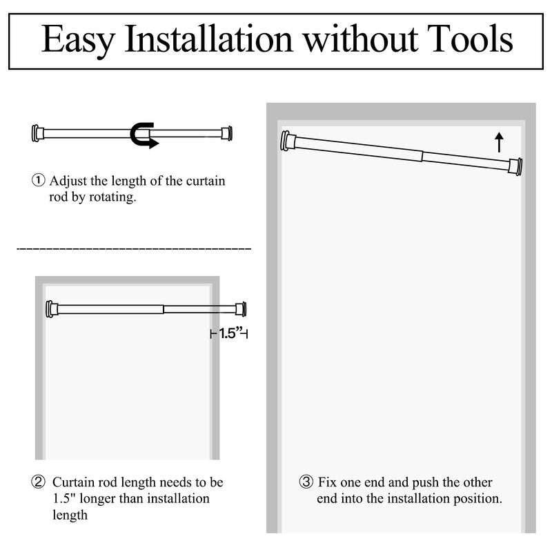 RYB HOME 1" Indoor Outdoor Tension Curtain Rod, 80-120" Rustproof