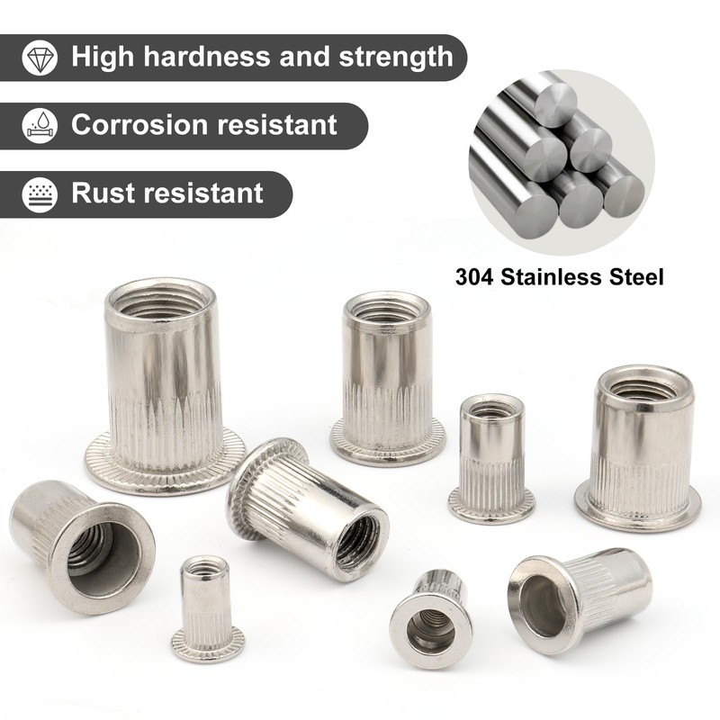VGBUY 80Pcs Rivet Nut Kit, SAE Rivet Nuts Assortment #8-32,