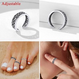 925 Sterling Silver Toe Ring for Women Teen, Flower Hawaiian Leaf Adjustable Celtic Knot Band Tail Ring
