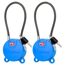 Forge TSA Approved Luggage Locks Ultra-Secure Dimple Key Cable Locks for Travel with Zinc Alloy Body- 2 Blue Locks