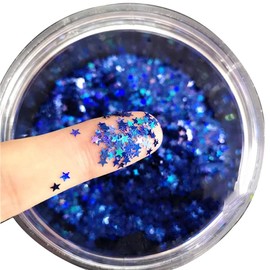 Tiny Stars Glitter Confetti 3mm Stars Confetti Laser Sequins for Party Decoration, DIY Crafts, Premium Nail Art, Body Art Eye Bling - 10g,Holographic Navy