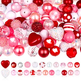 Poen 100 Pcs Valentine's Day 20 mm Bubblegum Beads Set for Jewelry Making Bulk Mixed Red Pink White Chunky Beads for Necklace Craft Holiday Supplies