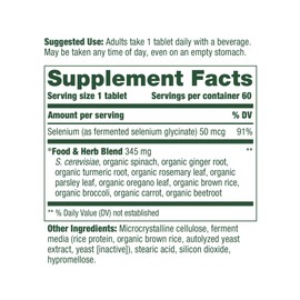 MegaFood Selenium - Supplement to Support Optimal Health and Immune System - Includes Nourishing Food and Herb Blend - Vegan, Non-GMO - Made Without 9 Food Allergens - 60 Tablets (60 Servings)