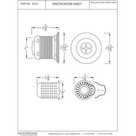 Westbrass Junior Basket Style Bar Sink Strainer, Powder Coat White, D218-50