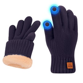 Women's Winter Warm Thermal Touch Screen Gloves Women Soft Cable Knit Wool Fleece Lined Glove for Cold Weather (Navy, One Size)