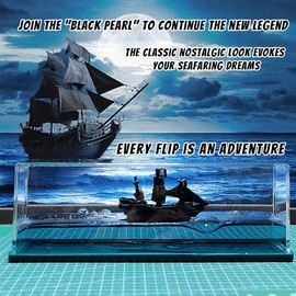Unsinkable Black Pearl Pirate Simulator Toy Wavey Boat in a Box Liquid Wave Cruise Fluid Ship Decoration Ornament for Car Decoration Paperweight Desk Toy Gifts