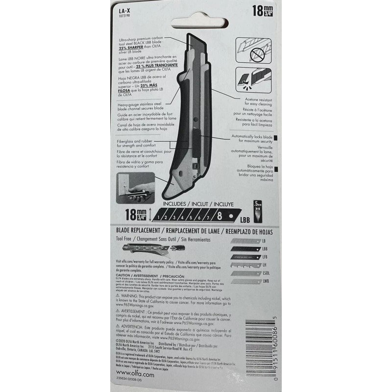 OLFA 18mm 3/4” Heavy-Duty All-Purpose Utility Snap-Off Knife (LA-X)