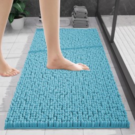 wyewye Chenille Bathroom Mat, Extra Soft Bathroom mat Non-slip,Super Absorbent Fluffy and Shaggy Bath Mats, Machine-Washable Quick Dry Bath Rug Foot Mat, pale blue