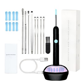 Doeean Visual Earwax Removal Tool Upgraded Purple Light Cleaning Intelligent 1080P HD High Definition Otoscope Camera Bright Led Light Compatible with iOS and Android（Black/TES）