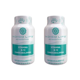 INDIGO LIFE NUTRACEUTICOS – 2 Pack Vitamina B-12 – Fórmula en Cápsulas Veganas – 30 Caps 500 mg