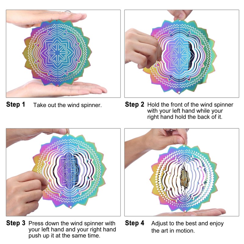 Lpraer ハンギングウィンドスピナー 6インチ ステンレススチール 3D カラフル アート キネティック マンダラ ウィンドスピナー