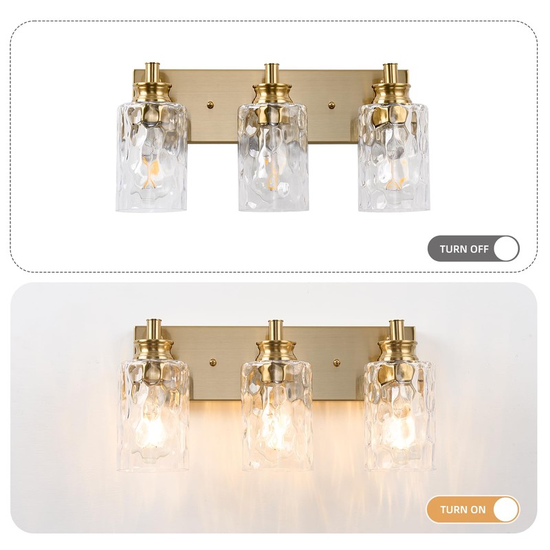 AMRUIPO 3 Light Bathroom Vanity Light Modern Brushed Gold Bathroom